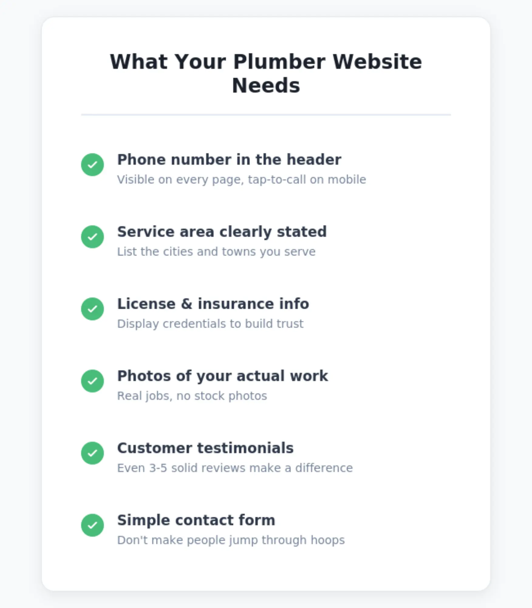 Plumber website essentials checklist