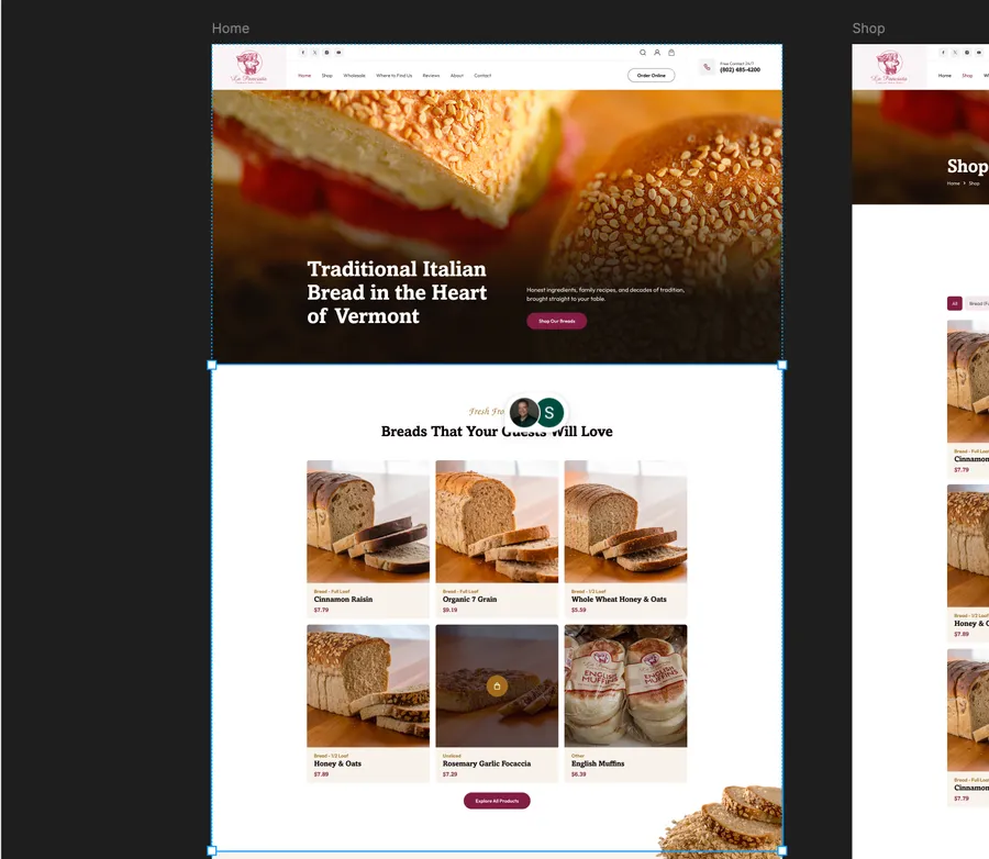 A close-up of a homepage mockup in Figma with an active comment thread, part of the Esker Designs revision process