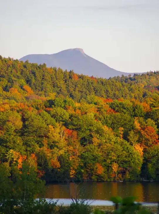 A scenic view of downtown Richmond, VT with the Round Church in the background