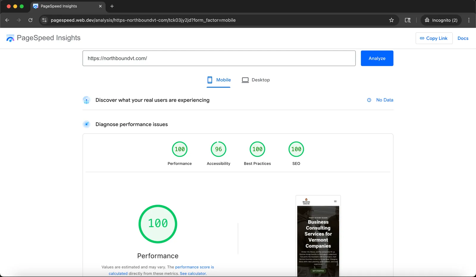 Speed test result