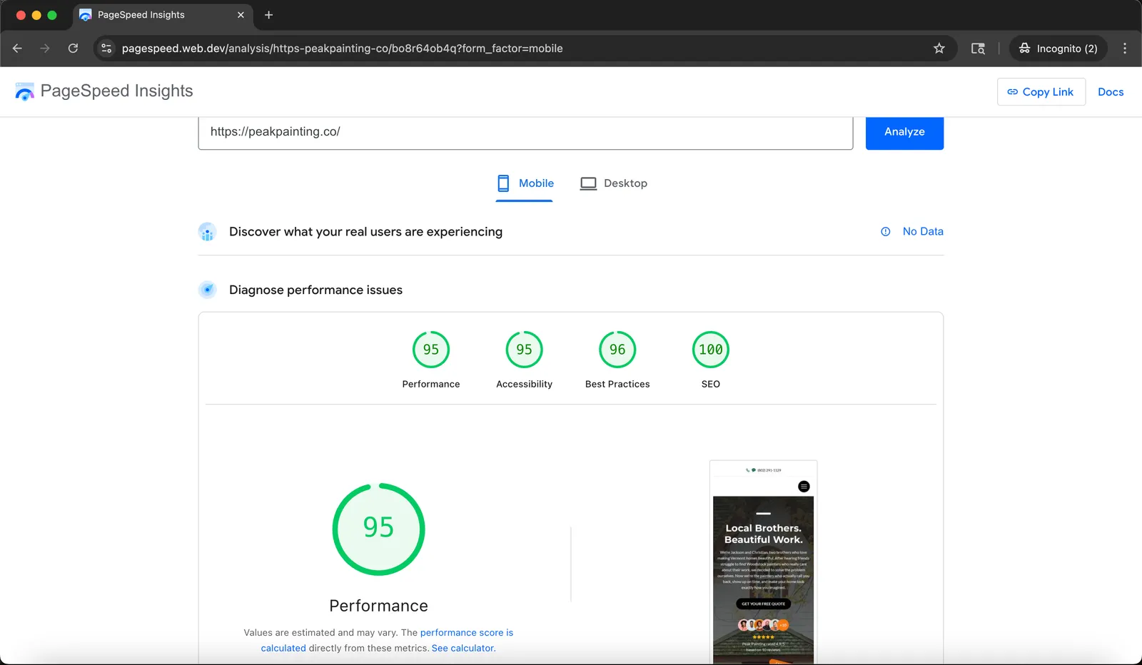 Speed test result