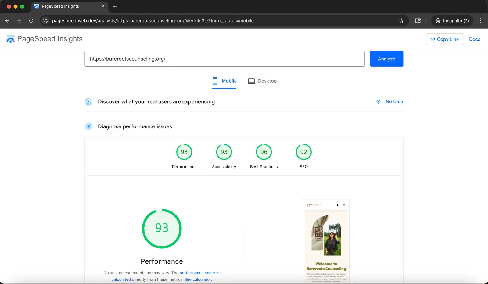 Speed test result