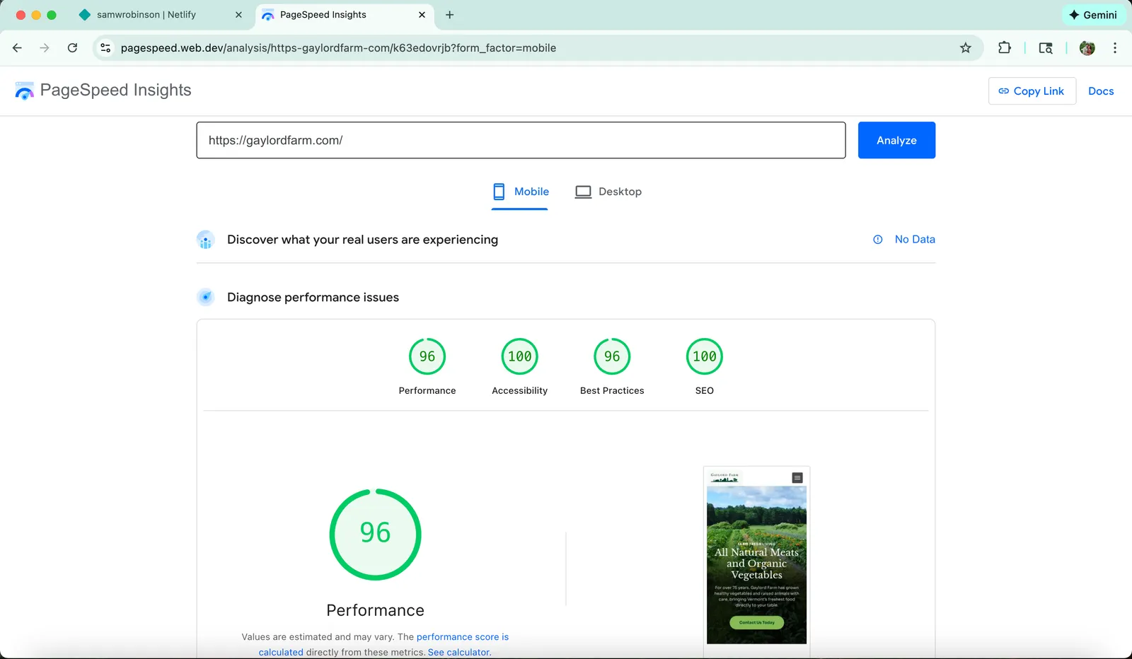 Speed test result