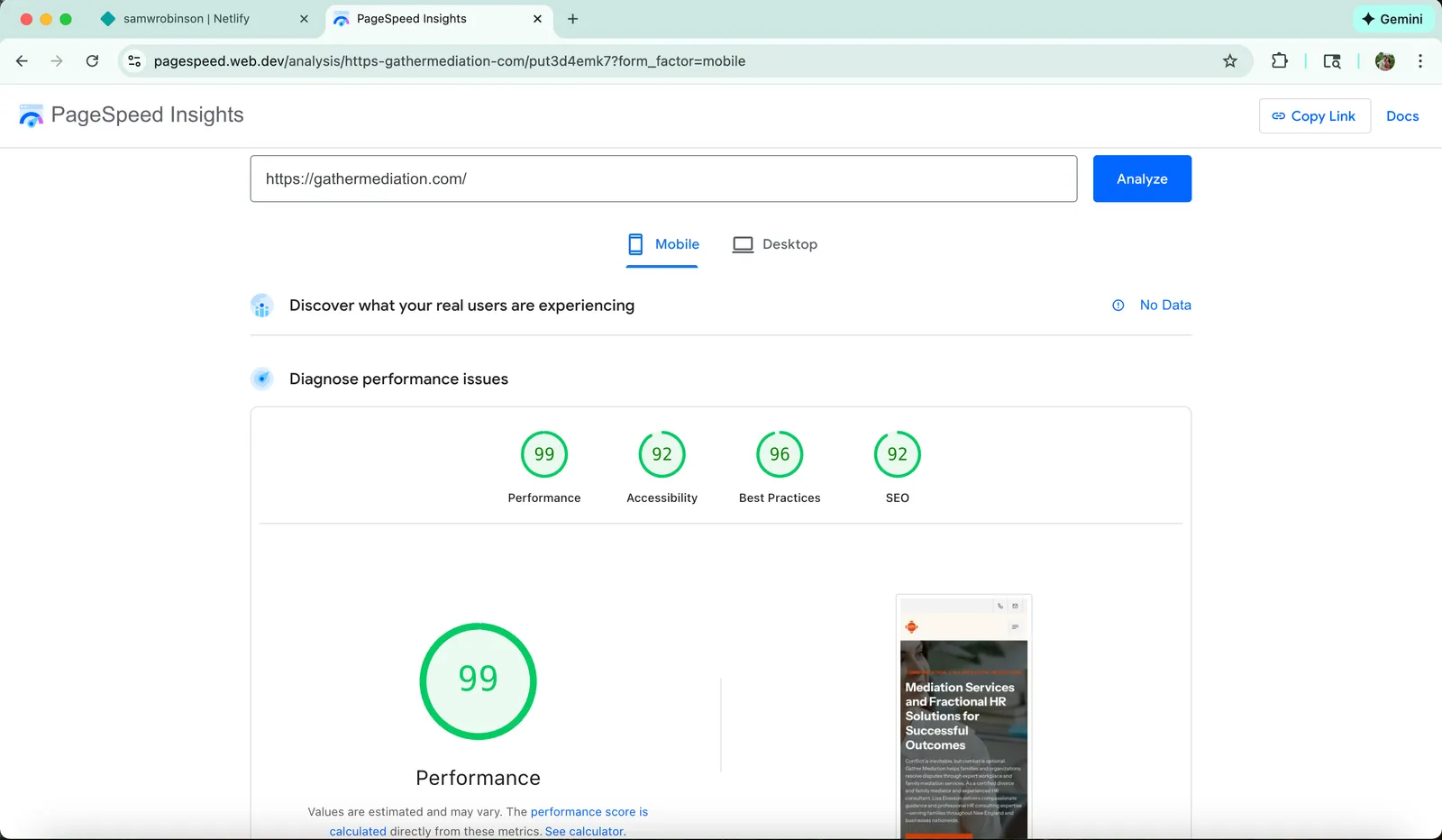 Speed test result