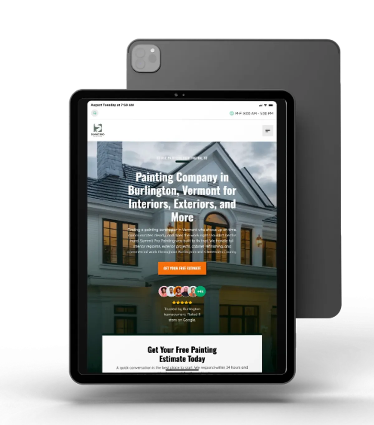Summit Pro Painting website by Esker Designs shown on a tablet, the responsive layout adapting to a mid-size screen